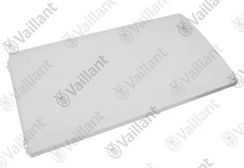 Vaillant Frontblech in schlichter Form, rechteckig und in heller Farbe, geeignet für bestimmte Heizungsgeräte.